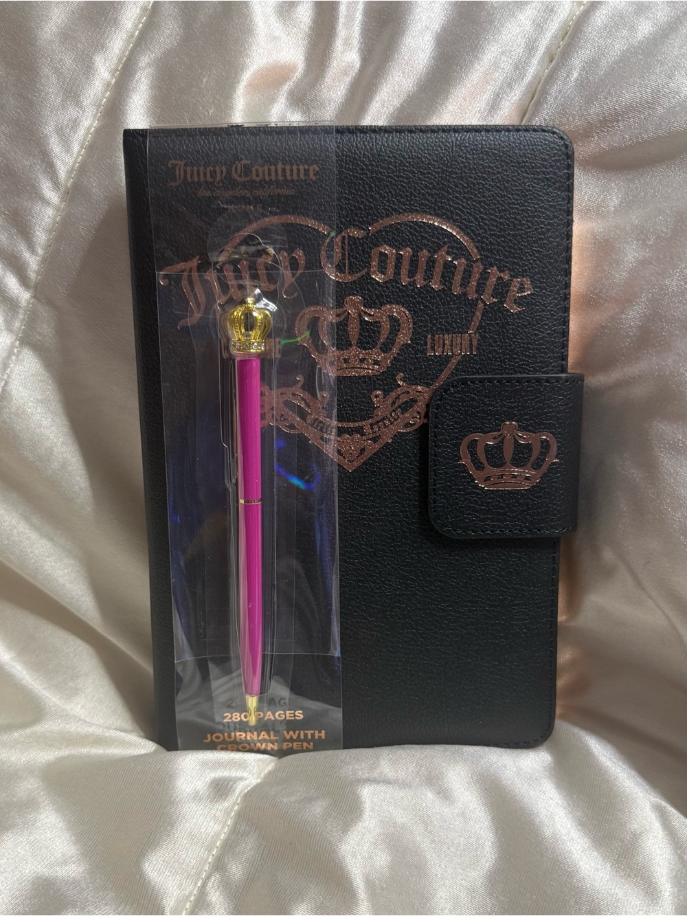 Juicy Couture Black Journal with Pink Pen and Gold Crown Accent